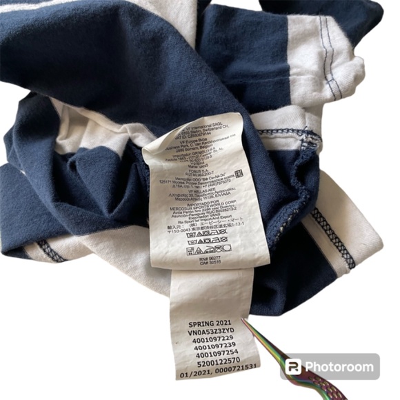 VANS Crop Top Shirt Off The Wall 1966 GOLD Graphic Logo Striped Womens Sz Small - Picture 8 of 11